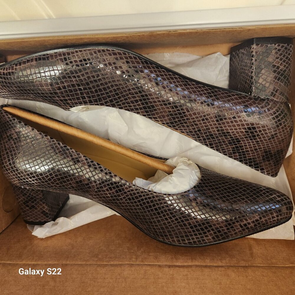 Trotters Dark Brown Snake-Print Block Heel Pumps - Picture 8 of 9